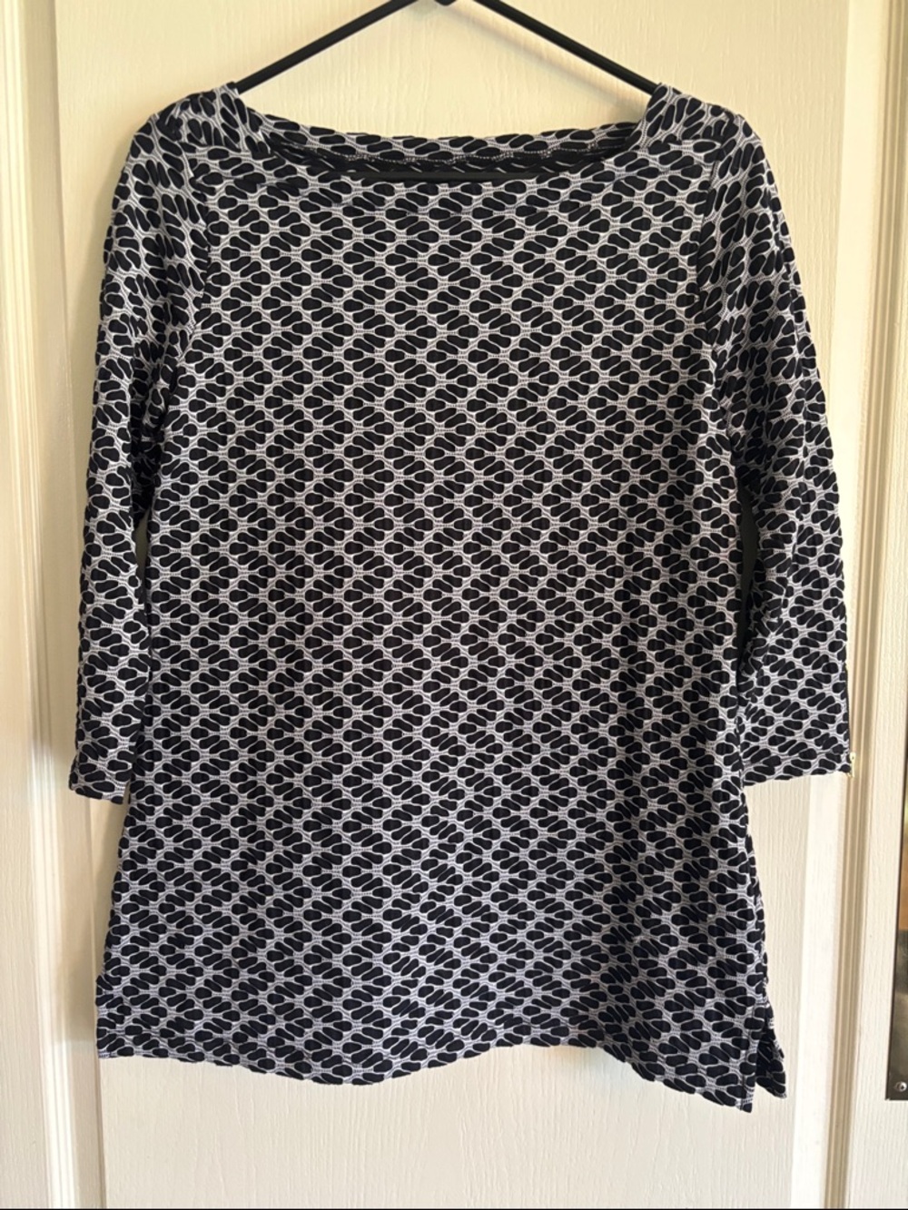 Kim Rogers Black and White Geometric Boatneck Tunic